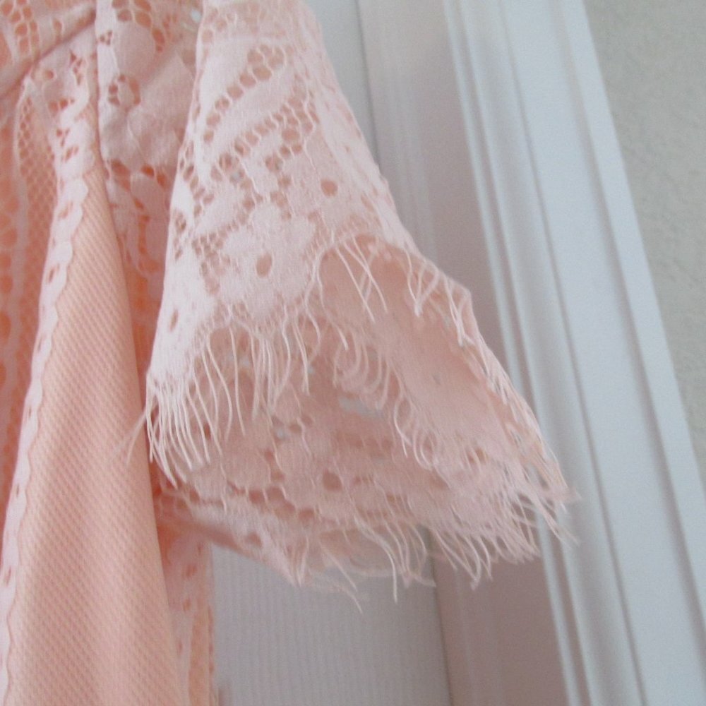 Long Flowy Maxi Dress Womens Peach Orange Short Sleeve Flared V Neck Zip Up Back - Picture 3 of 12